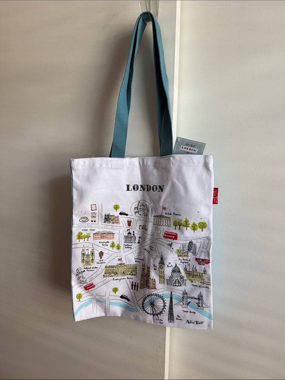 London Illustrated Canvas Tote - Blue Straps